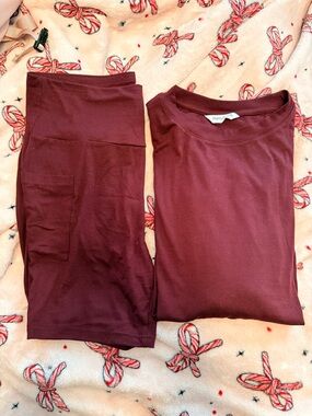 Women's Oversized Short Sleeve Lounge Set - Deep Wine